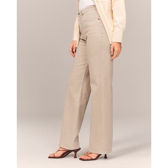 Abercrombie & Fitch Women’s 0 25x32 Jeans Curve Love 90's Relaxed Straight Tan - Picture 2 of 16